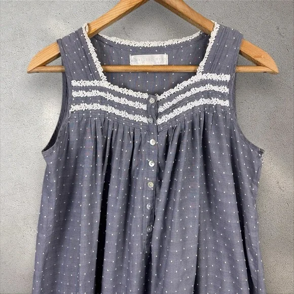 Eileen West Gown Nightgown Womens Sz S Gray Long Swiss Dot Lace Cottagecore Midi - Picture 2 of 6